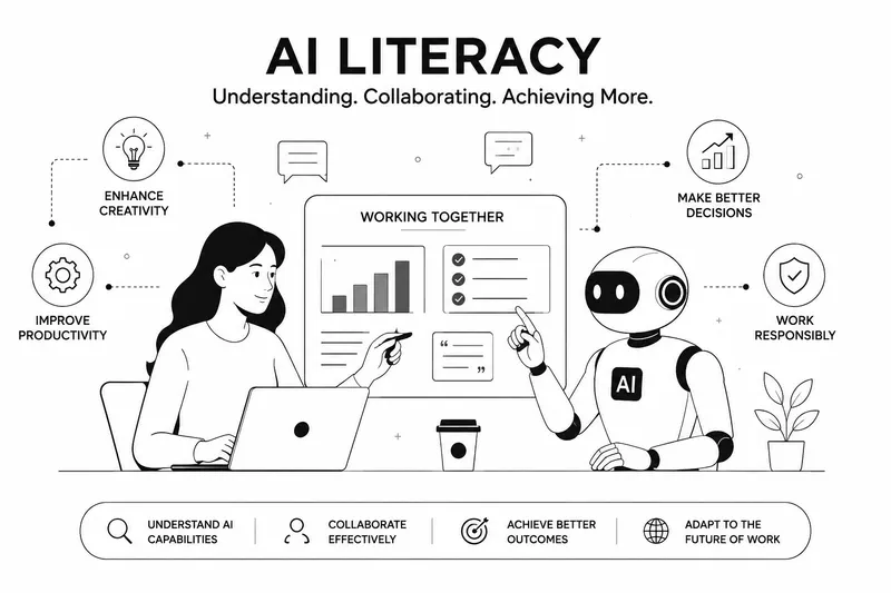AI literacy concept showing human and artificial intelligence collaboration in the workplace