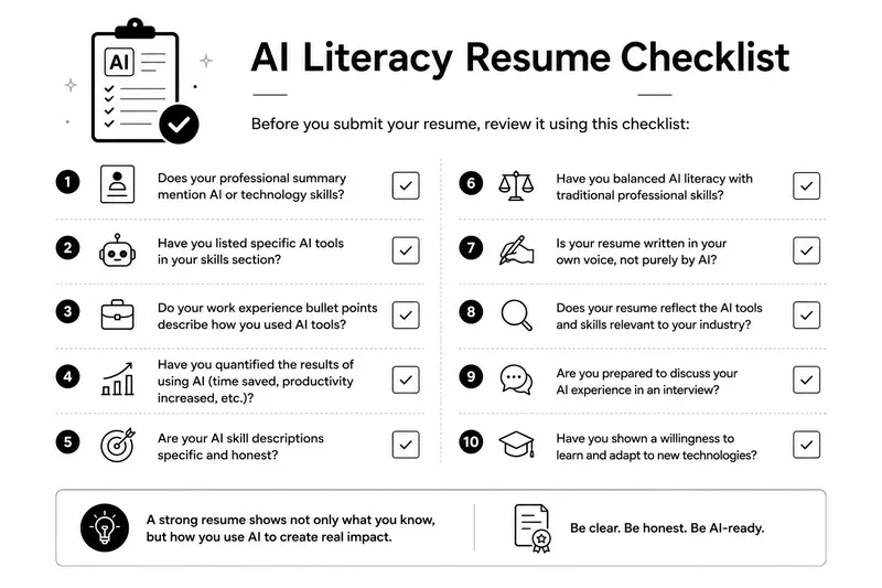 AI literacy resume checklist with actionable items for job seekers