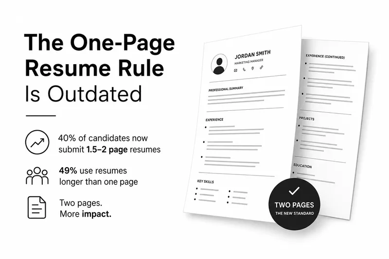 Resume length comparison showing one-page versus two-page resumes with key differences highlighted